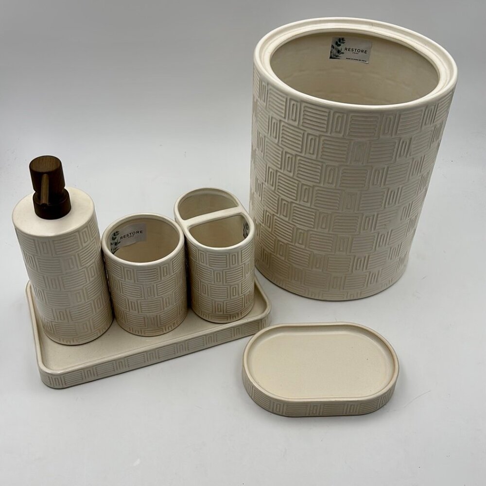 6 Pc Set Restore Home Ceramic Bath Accessories